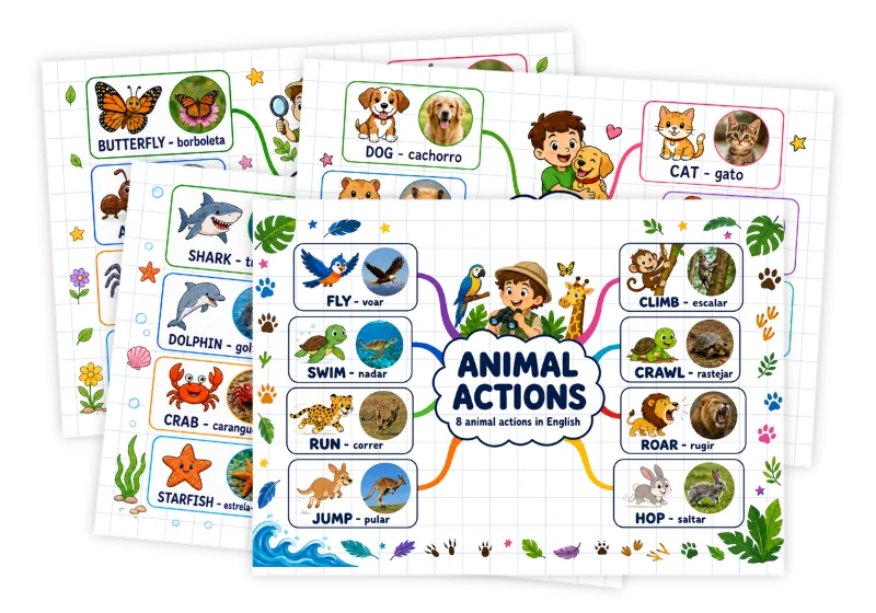 Cartões de animais em inglês